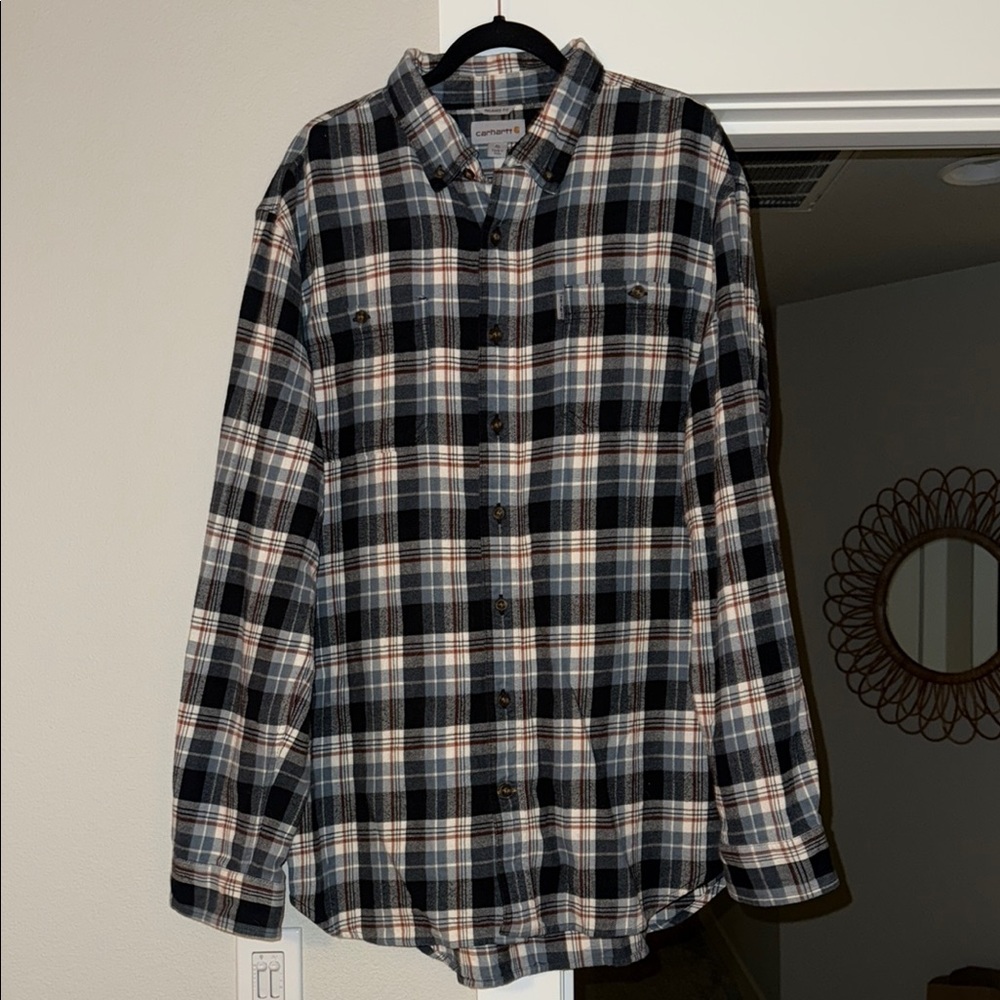Carhartt Men's Plaid Button Down Shirt - Black, Blue, White, and Maroon, XL